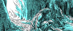 Comic-Zeichnung von Jens Harder, die einen Steinzeitmenschen zeigt.