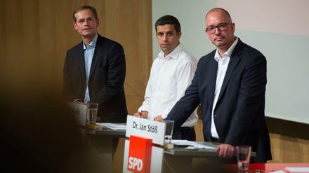 Einer wird gewinnen: Michael Müller, Raed Saleh und Jan Stöß am Dienstagabend beim letzten SPD-Mitgliederforum.