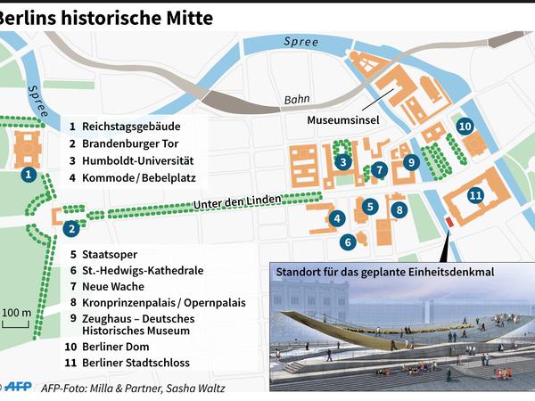 Stadtplan mit Standort des Denkmals. 