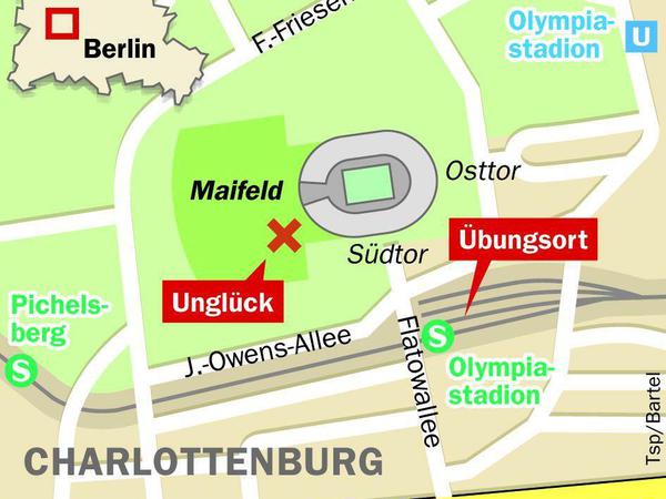 Die Unglücksstelle am Maifeld gleich neben dem Olympiastadion. 