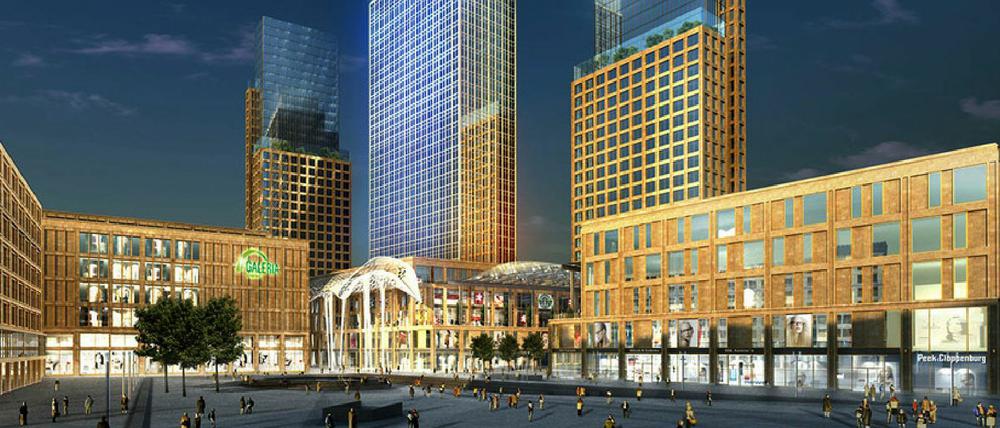 Bei Investoren ist der Alexanderplatz sehr gefragt, vor allem wegen den neu geplanten Mietwohnungen und Ladenflächen. In etwa so könnte es einmal nach den vorliegenden Entwürfen aussehen.