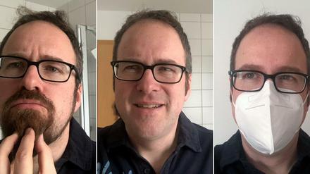 Die undatierten Aufnahmen zeigen Florian Janik (SPD), Oberbürgermeister von Erlangen, mit Bart (l-r), ohne Bart und mit einer FFP2-Maske.
