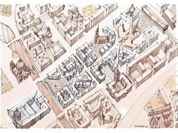 Architekt Sergei Tchoban hat Jaegers Idee aufgegriffen und skizziert, wie die Gestaltung, von der Karl-Liebknecht-Straße aus gesehen, wirken könnte.