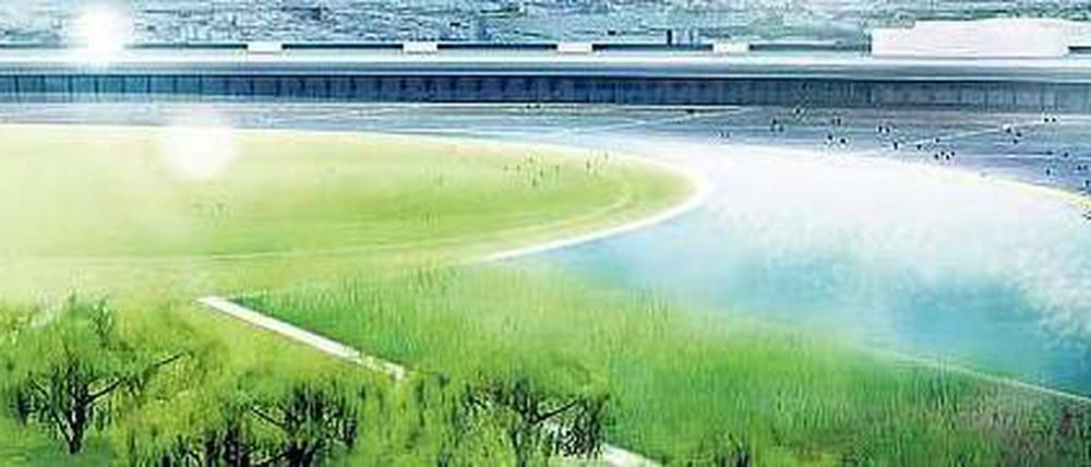Wasserflugplatz: Ein neuer See, Treppen am Ufer, viel Grün. So stellt sich der Senat das Tempelhofer Feld vor. 