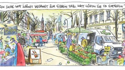 Als Cartoonist ist Olaf Schwarzbach alias OL ein genauer Beobachter des sozialen Wandels in der Stadt. Jetzt ist bei Lappan ein neuer Sammelband seiner Serie „Cosmoprolet“ erschienen (96 S., 9,95 €). 