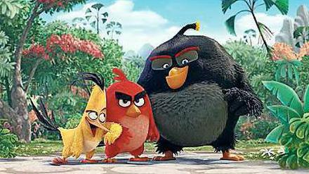 Im Dienste der Umwelt. Die „Angry Birds“ Chuck, Red und Bomb. 