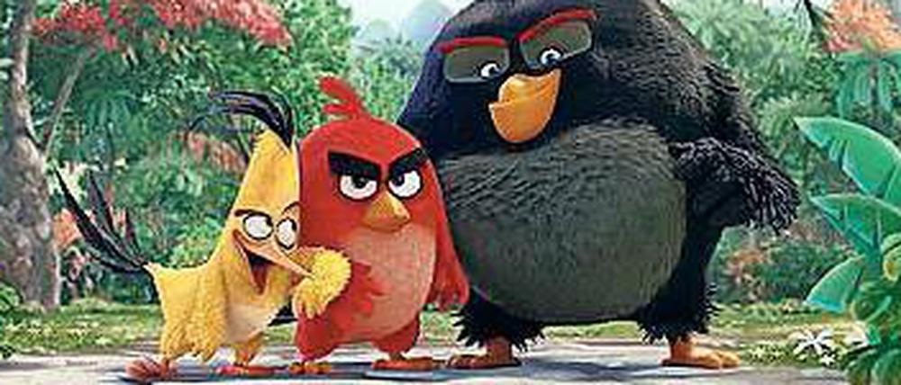 Im Dienste der Umwelt. Die „Angry Birds“ Chuck, Red und Bomb. 