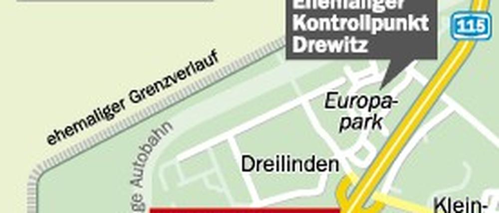 Geografische Lage des Kontrollpunkts Dreilinden.