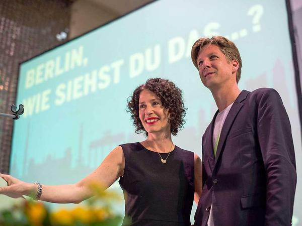 Die beiden Landesvorsitzenden der Grünen, Bettina Jarasch und Daniel Wesener.