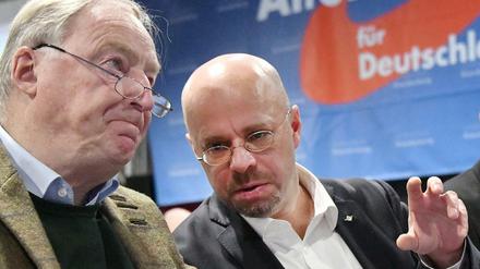 Andreas Kalbitz, Landesvorsitzender der Brandenburger AfD, mit Alexander Gauland (links), dem AfD-Bundesvorsitzendern. 