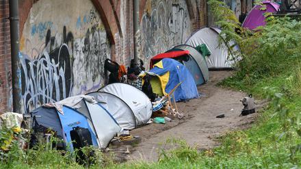 Zelte von Obdachlosen im Tiergarten. 