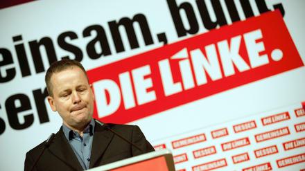 Der Landesvorsitzende der Berliner Partei Die Linke, Klaus Lederer. Hier auf dem Landesparteitag im März. 