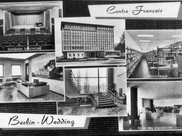 Bauliche Moderne: Auf das Centre Français in "Berlin-Wedding" waren die Erbauer sehr stolz. Ansichtskarte mit Bildern der Räumlichkeiten aus den 60er Jahren.