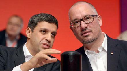 Der Berliner SPD-Fraktionsvorsitzende Raed Saleh und SPD-Landeschef Jan Stöß.