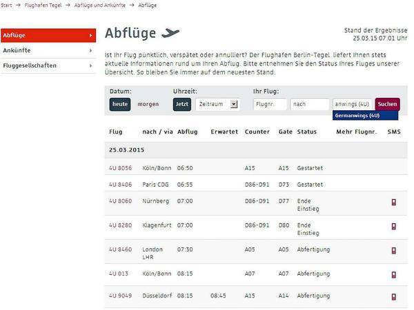 Der Betrieb in TXL läuft bei Germanwings einen Tag nach dem Absturz in den Alpen wie gewohnt.