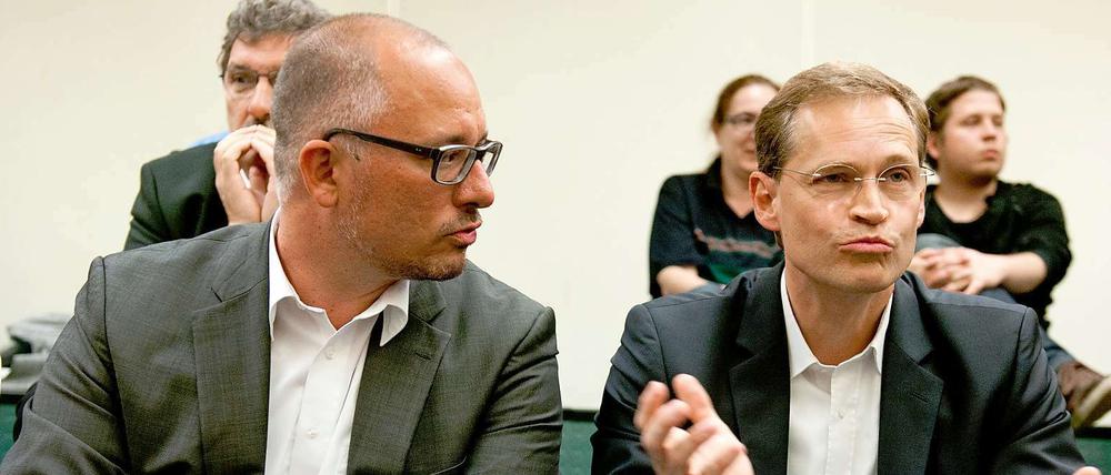 SPD-Landeschef Jan Stöß (links) und Stadtentwicklungssenator Michael Müller (rechts) haben unterschiedliche Meinungen zur Absage der Bauausstellung.