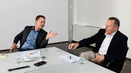 Streitgespräch beim Tagesspiegel: Klaus Lederer (l.) von der Linkspartei und Georg Pazderski von der AfD.