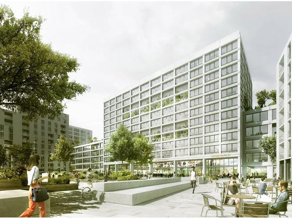 So soll der Innenhof der geplanten Neubauten im Quartier Heidestraße am Hauptbahnhof in Moabit aussehen.