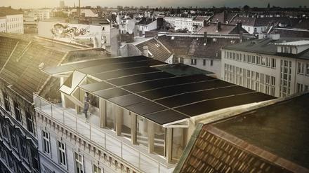 Der Solaraufbau des „Projekts Rooftop“ von TU und UdK Berlin bietet nicht nur Wohnraum - er würde auch das Mutterhaus mit Strom versorgen.