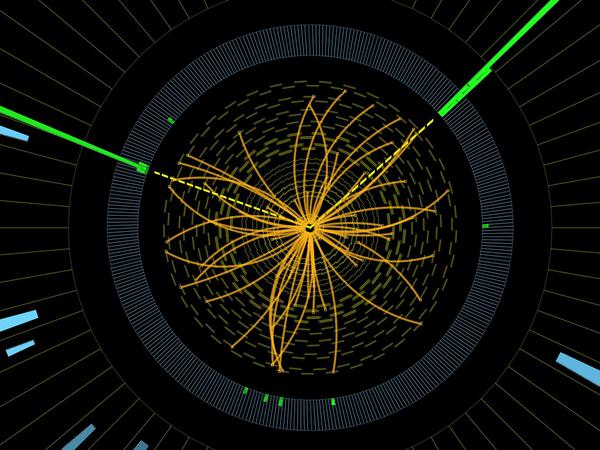 Diese Grafik zeigt eine Kollision von Partikeln im Hochenergie-Teilchenbeschleuniger Cern.