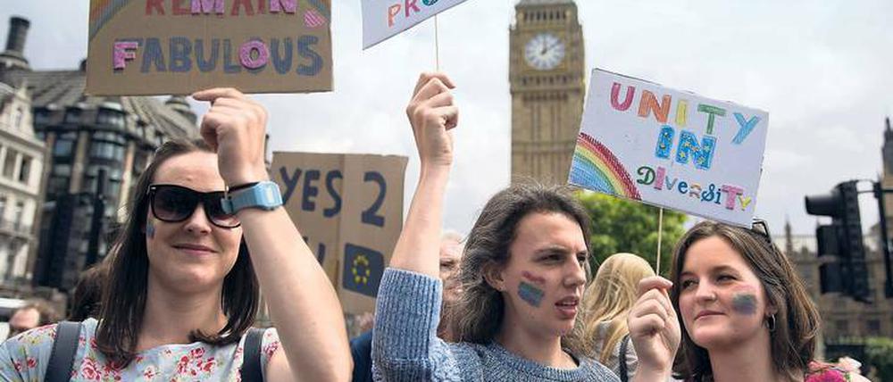 Zukunftsangst. In London protestieren junge Briten gegen den Ausgang des Referendums. Die Hauptstadt hatte sich im Gegensatz zum Rest des Landes mehrheitlich für die EU-Mitgliedschaft ausgesprochen. 