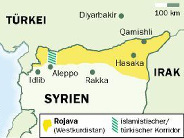 Rojava- ausgesprochen: Roschawa - bildet im Norden Syriens das westliche Siedlungsgebiet der Kurden.