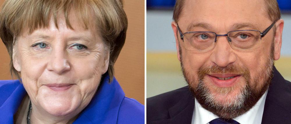 Werden sich zum TV-Duell treffen: Angela Merkel (CDU) und Martin Schulz (SPD).