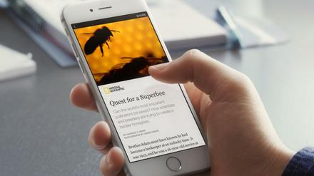 Ein Mobiltelefon, auf dem die App "Instant Articles" des sozialen Netzwerks Facebook läuft.