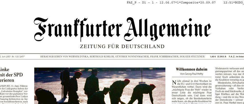 Titelblatt der "Frankfurter Allgemeinen Zeitung".