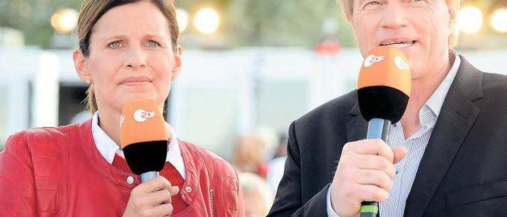 Zuletzt auf Usedom: Katrin Müller-Hohenstein und Experte Oliver Kahn. Foto: dpa