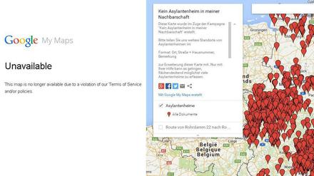 Nicht mehr abrufbar: Die fremdenfeindliche Karte auf Google Maps