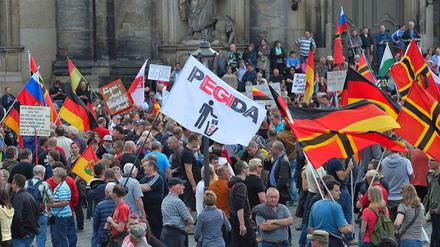 "Zwischen Bürgerprotest und Radikalisierung": Pegida-Anhänger bei einer Kundgebung in Dresden