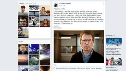 Cordt Schnibben ließ auf seinem Facebook-Profil "in eigener Sache" Dampf ab.