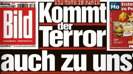 Die "Bild"-Zeitung berichtete in ihrer Ausgabe am Montag über die Anschläge in Paris und zeigte die Toten im "Bataclan". 