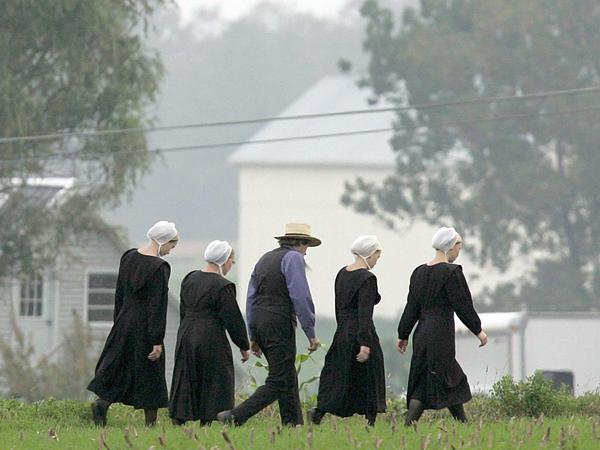 Mitglieder einer Amisch-Gemeinde in Pennsylvania. Die Kleiderordnung ist streng genauso wie es die Vorschriften einer Rasur sind.