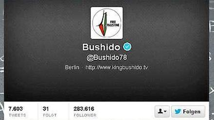 Bushidos Twitter-Profil zeigt eine stilisierte Nahost-Karte ohne Israel.