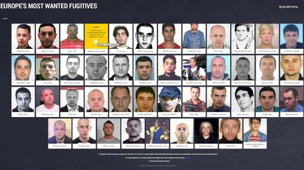 Der Screenshot der Webseite "Europe's Most Wanted" zeigt Europas meistgesuchte Verbrecher Ende Januar 2016.