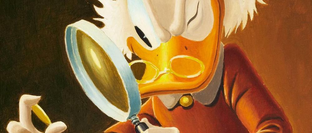 Ein Händchen für Taler. Dagobert Duck auf einem Gemälde von Carl Barks.  