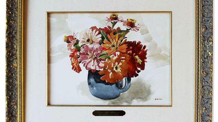 Ein von Adolf Hitler gemaltes Aquarell zeigt eine blaue Vase mit Blumen. In Los Angeles wird das Bild in dieser Woche versteigert.