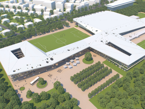 Fußball, Verwaltung, viel Grün: So könnte die neue DFB-Zentrale samt Akademie aussehen. 