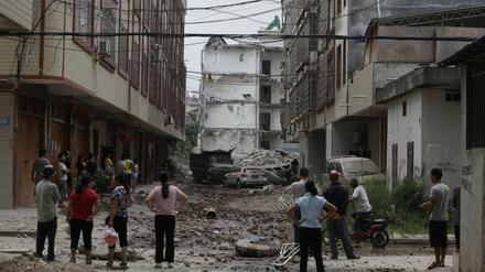 Die nach den Paketbomben zerstörten Gebäude in Liuncheng, China am Mittwoch. 