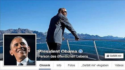Die Sprache der Bilder. US-Präsident Barack Obama präsentiert sich auf Facebook als Kapitän vor beeindruckendem Panorama in Alaska- die lässige Sonnenbrille darf nicht fehlen.