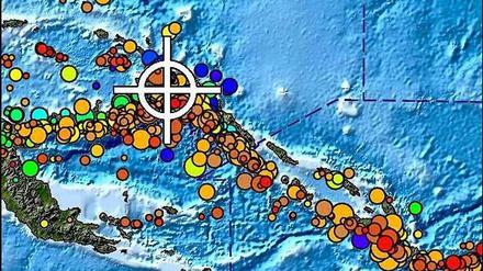Die Grafik zeigt die starken Beben vor Papua-Neuguinea. 