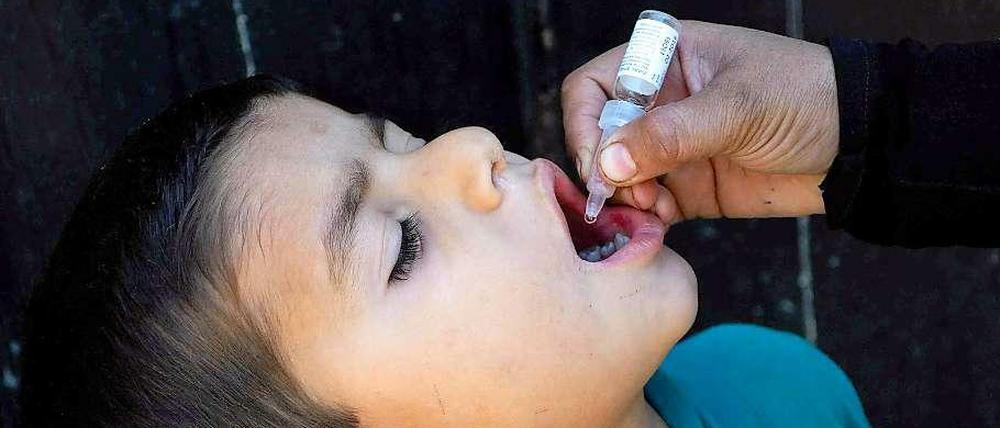 Ein Junge in Pakistan bekommt eine Polio-Impfung. 