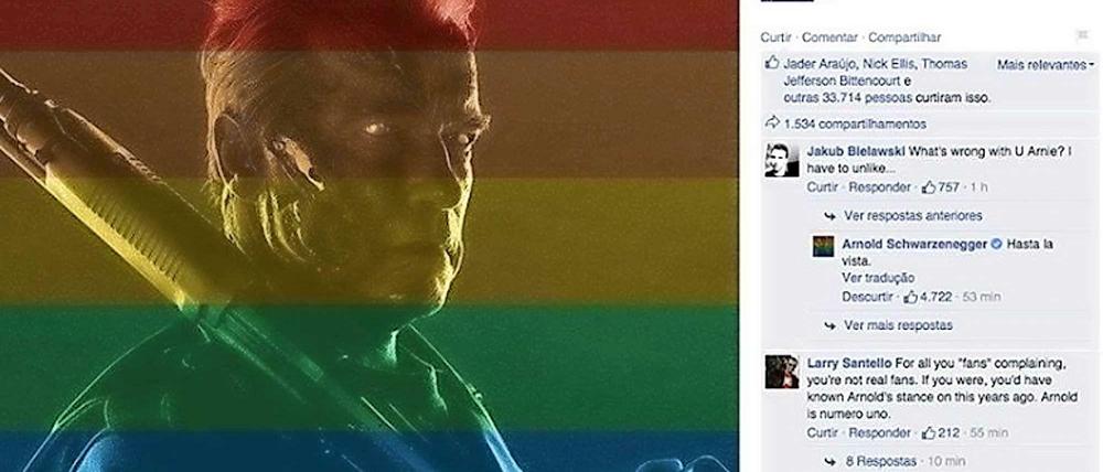 Das Profilfoto von Arnold Schwarzenegger bei Facebook. Auch der Terminator hüllt sich in den Farben der Flagge der Schwulen- und Lesbenbewegung. 
