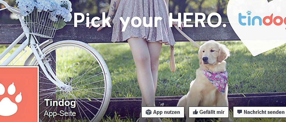 "Tindog", die Vermittlungsplattform für Hunde bei Facebook. Hier gefällt die Dating-App bereits fast 9000 Usern. 
