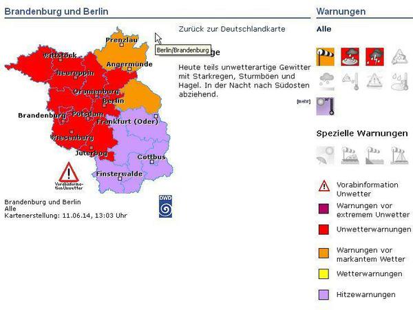Die aktuellen Warnungen für Berlin und Brandenburg.