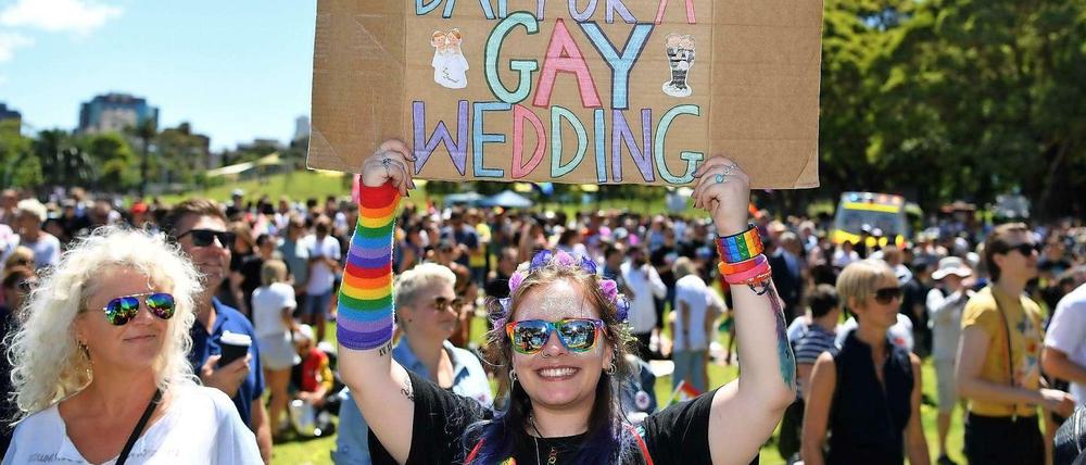 In Sydney wird über den Erfolg der Abstimmung über die Ehe für alle gejubelt.