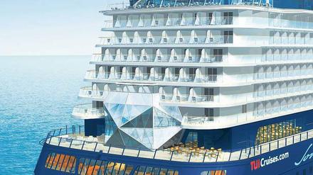 „Diamant“ am Heck. Der Neubau von Tui Cruises soll richtig glänzen, etwa mit exklusiver Gastronomie im Glaspalast. 