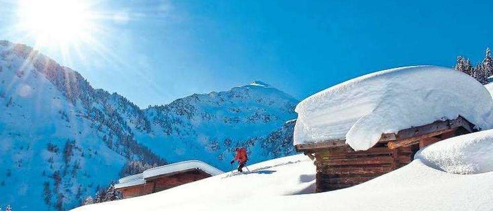 Abwärts durch den Tiefschnee. Allen Skifahrer bieten sich rund um das Alpbachtal in Tirol geeignete Piste an.